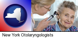 a otolaryngologist examining the ear of a patient in New York, NY